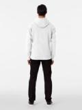 Male model wearing a Hallstatt-themed hoodie, back view
