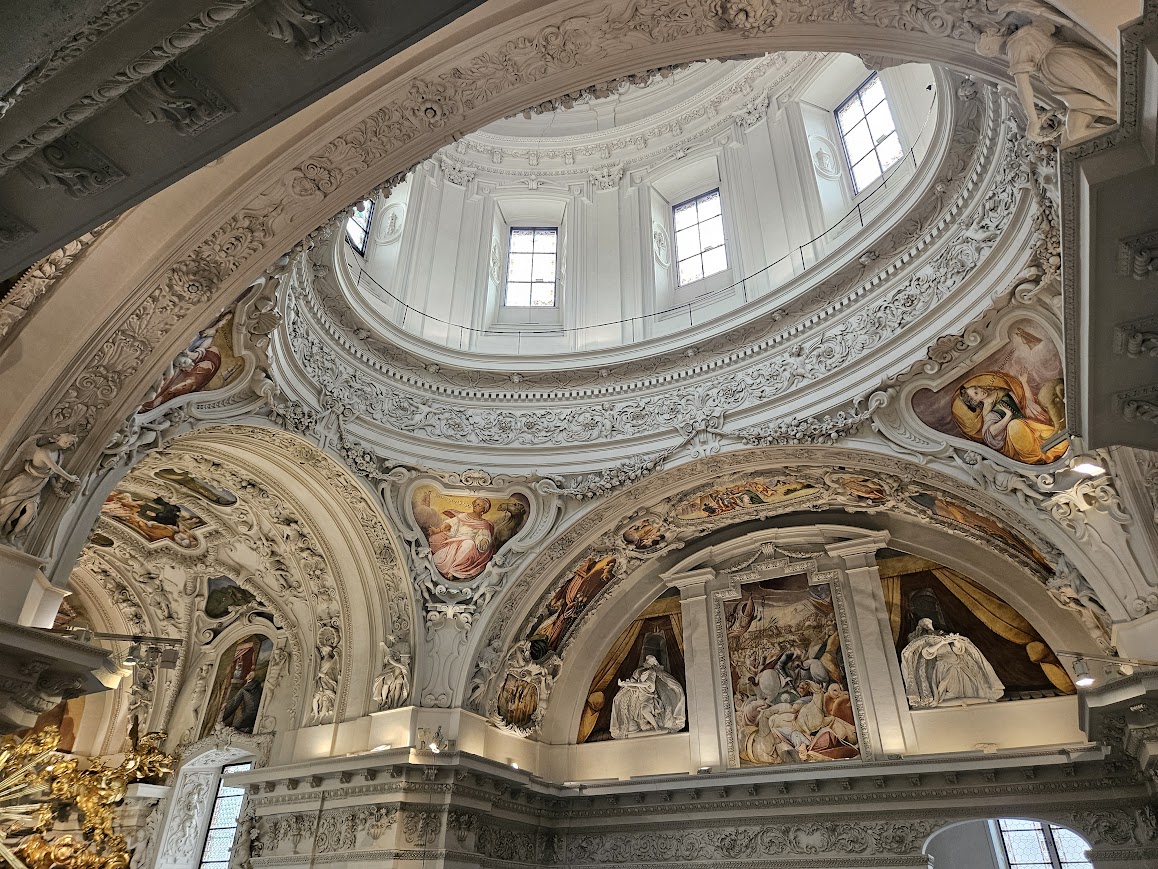 Interior of Mariazell Basilica with Ornate Frescoes and Dome