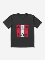 Black T-shirt with "ALP" design.