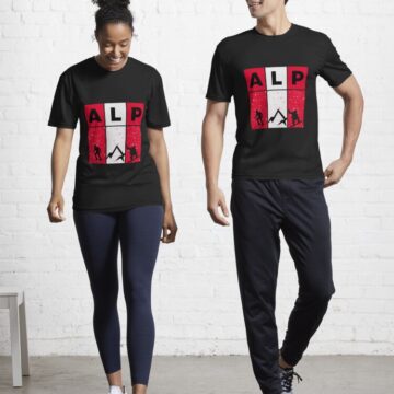 Two people wearing black T-shirts with "ALP" design.