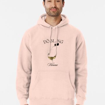 Man wearing a Döbling Vienna hoodie with a wine glass design