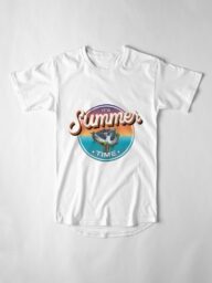 White T-shirt with a "It's Summer Time" graphic on a flat lay.