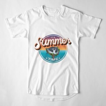 White T-shirt with a "It's Summer Time" graphic on a flat lay.