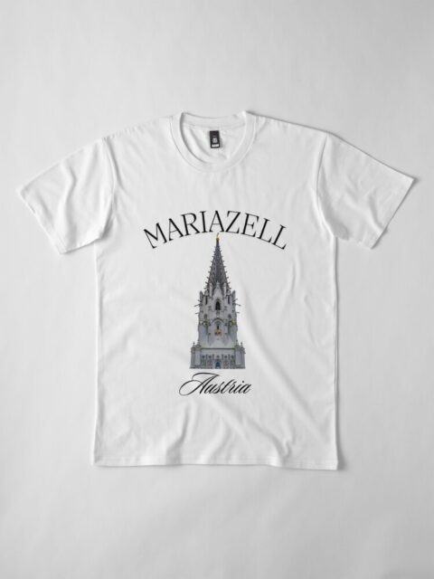Mariazell Austria T-Shirt - Featuring Iconic Church Design on White Fabric