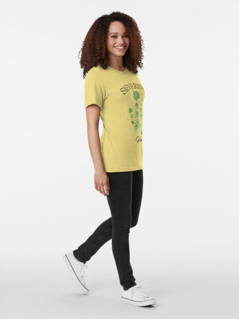 Side View of Woman Wearing Yellow Sievering Vienna T-Shirt