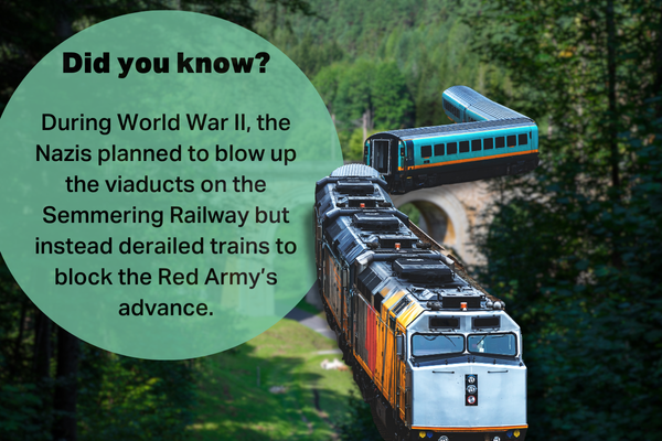 During World War II, the Nazis planned to blow up the viaducts on the Semmering Railway but instead derailed trains to block the Red Army’s advance.