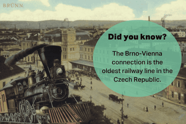 Historical illustration of a train on the Brno-Vienna railway, the oldest railway line in the Czech Republic