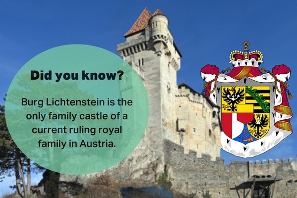 Burg Lichtenstein, the only family castle of a currently ruling royal family in Austria, with the family's crest visible.