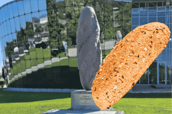 Kornspitz bread in front of Paneum museum in Austria