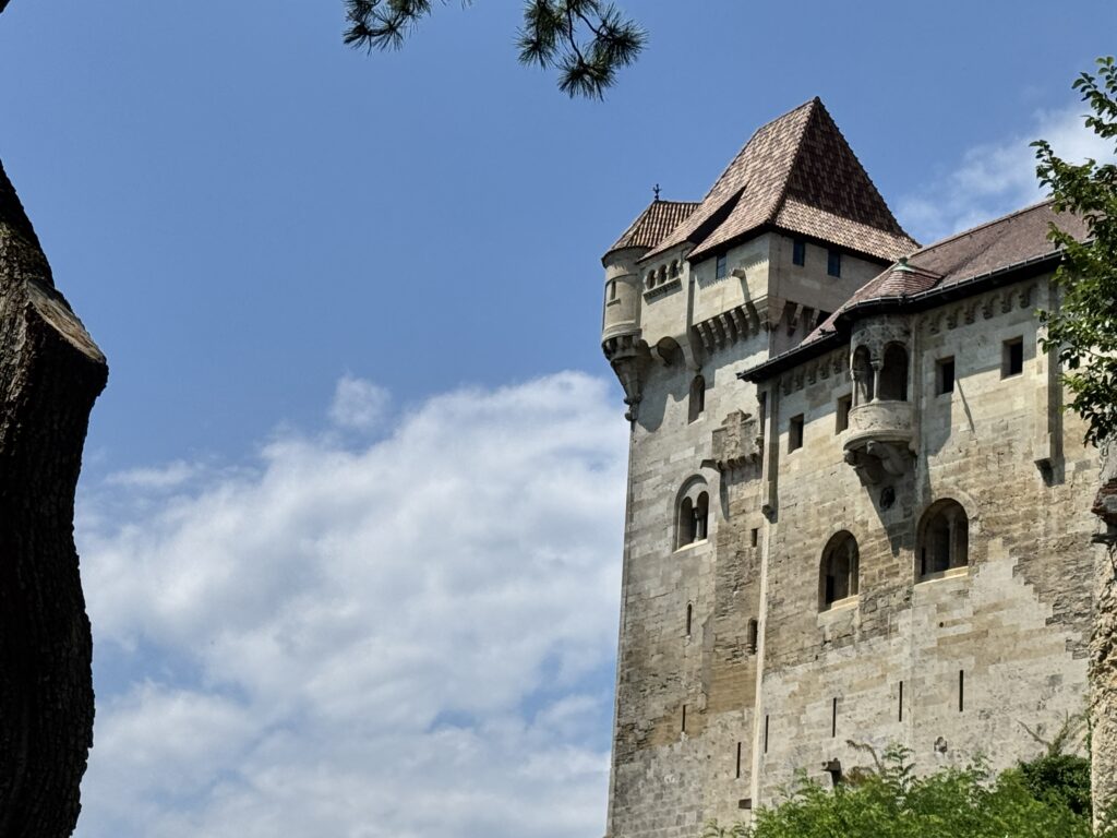 A view of Burg Lichtenstein from the courtyard, showcasing the castle’s medieval architecture and stone walls.