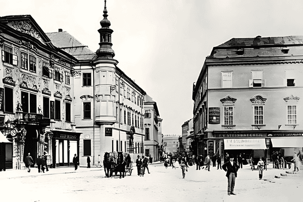 Historical photograph of the Palace of Noble Ladies (Palác šlechtičen) in Brno.