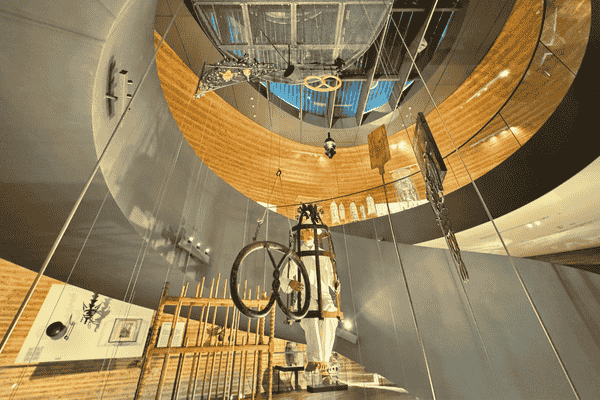 Hanging exhibits inside Paneum museum in Austria