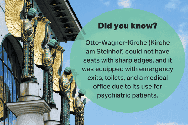 Close-up of Otto Wagner Church details with golden angel statues