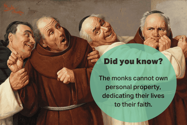 Humorous illustration of monks with a Did You Know fact about monastic life