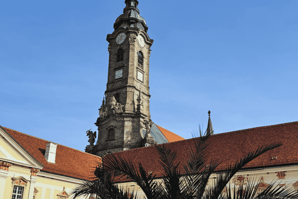 Tower of Zwettl Abbey viewed from the courtyard